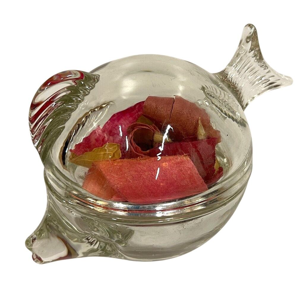 Vintage Anchor Hocking Clear Glass Fish Trinket Box Dish Candy Dish Art Glass